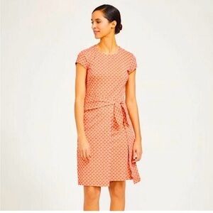 J. McLaughlin Faux Wrap Dress Printed Size Medium Catalina Cloth coral orange